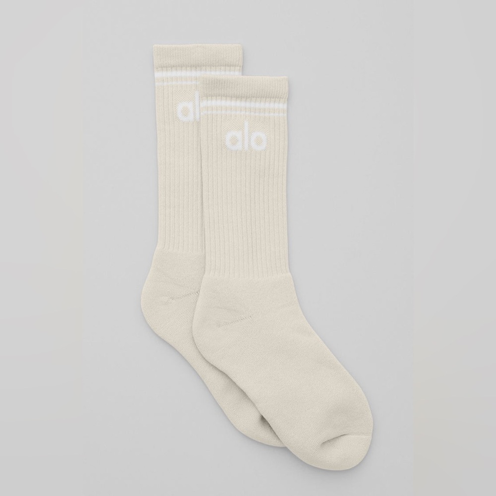 ALO Yoga Unisex Ribbed Throwback Scrunch Sock Bone White Athletic Streetwear